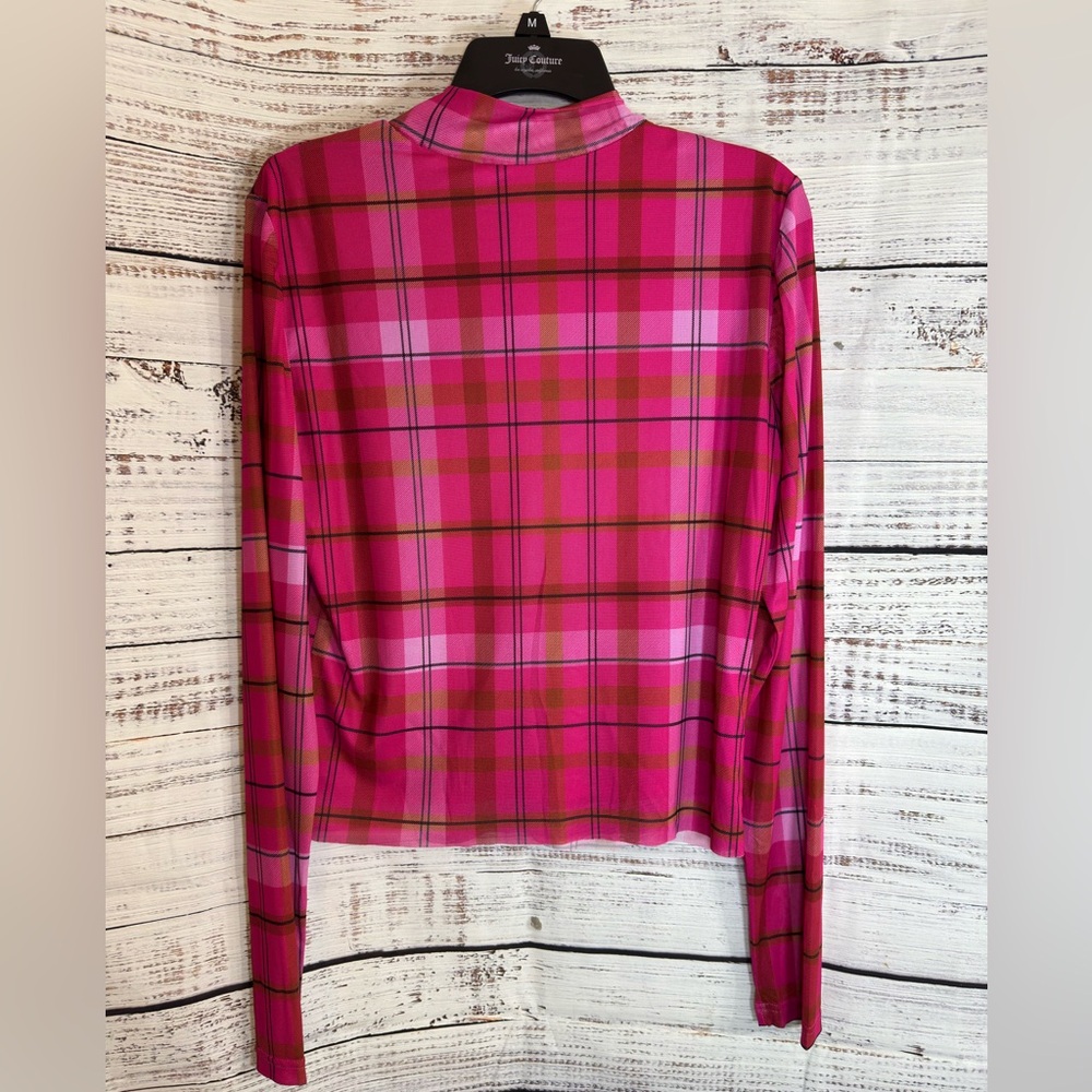 Chelsea and Violet Top Womens Sz XL plaid mesh chiffon cheer mock turtleneck New - Picture 3 of 13